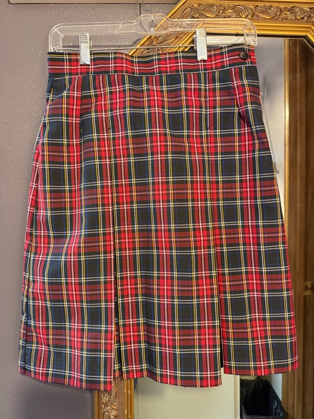 Girls Red and Navy Plaid Pleated Skirt - Classic School Style